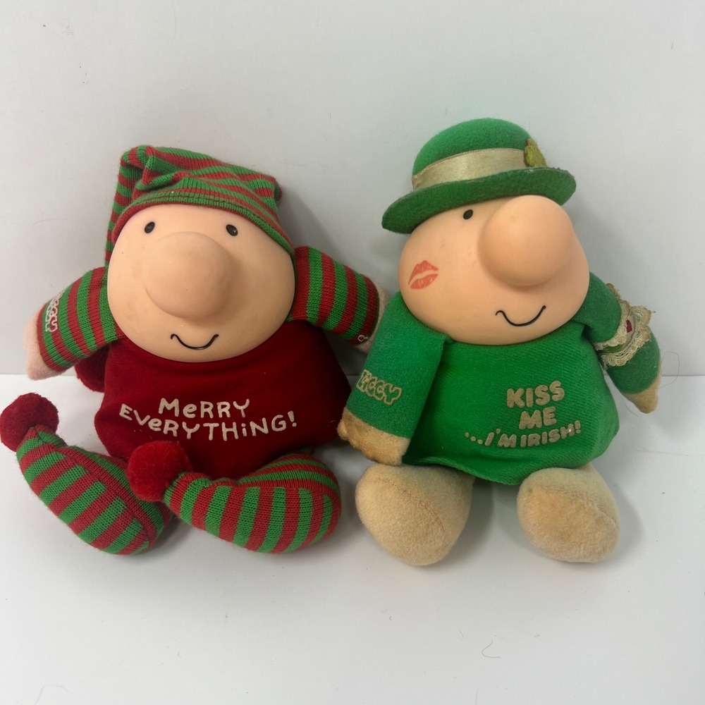 Vintage Figgy Plush Dolls Green Red Vintage 80s Christmas St Patricks Day